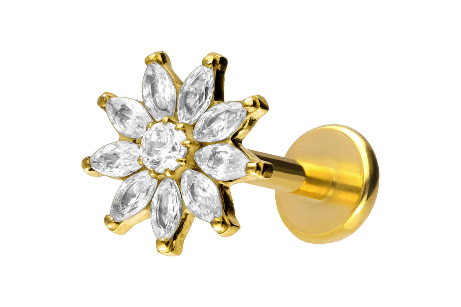 Titan Labret Piercing mit Push Fit KRISTALLBLUME